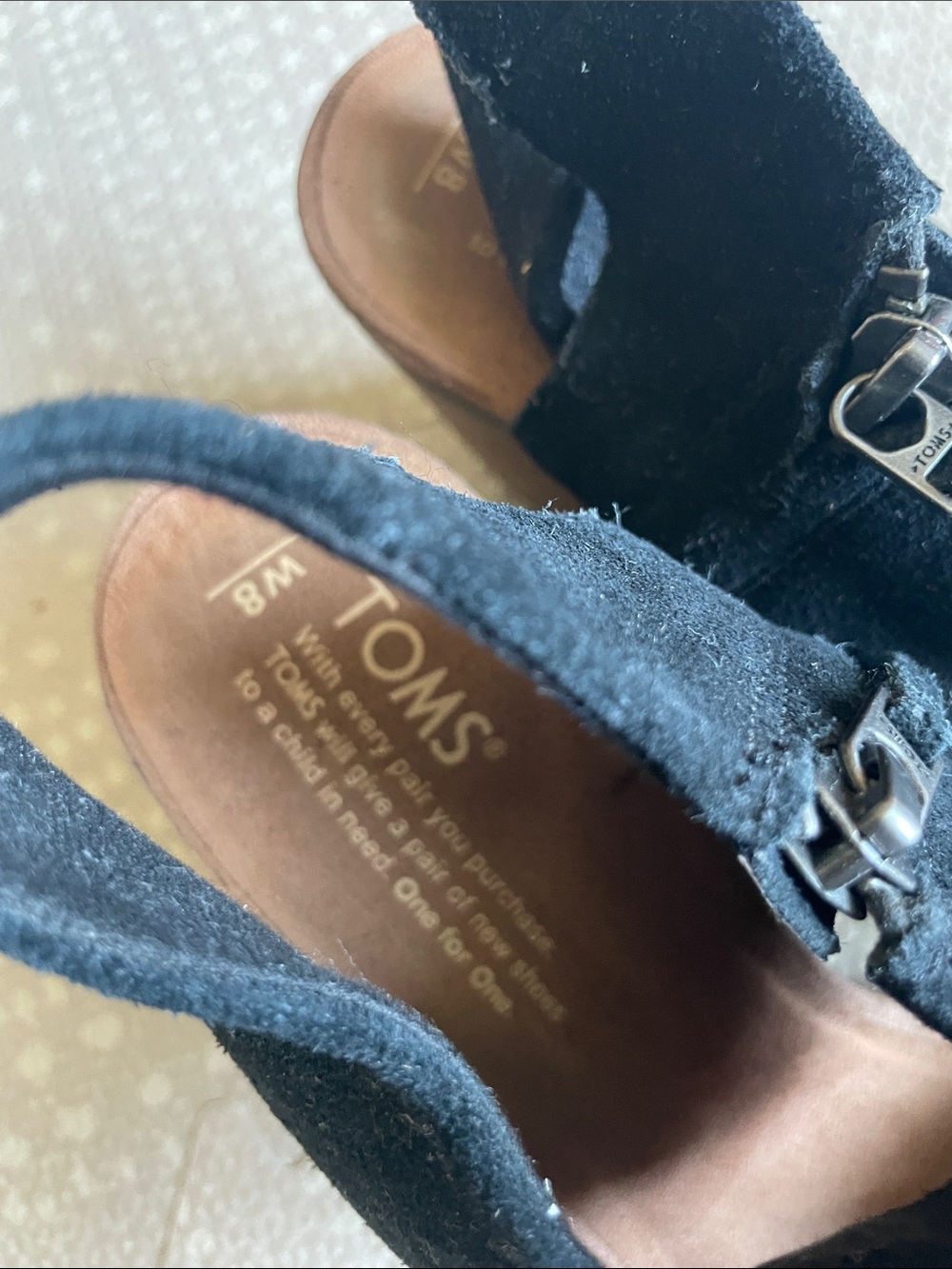 TOMS Black Suede Open-Toe Block Heel Sandals - Picture 6 of 8